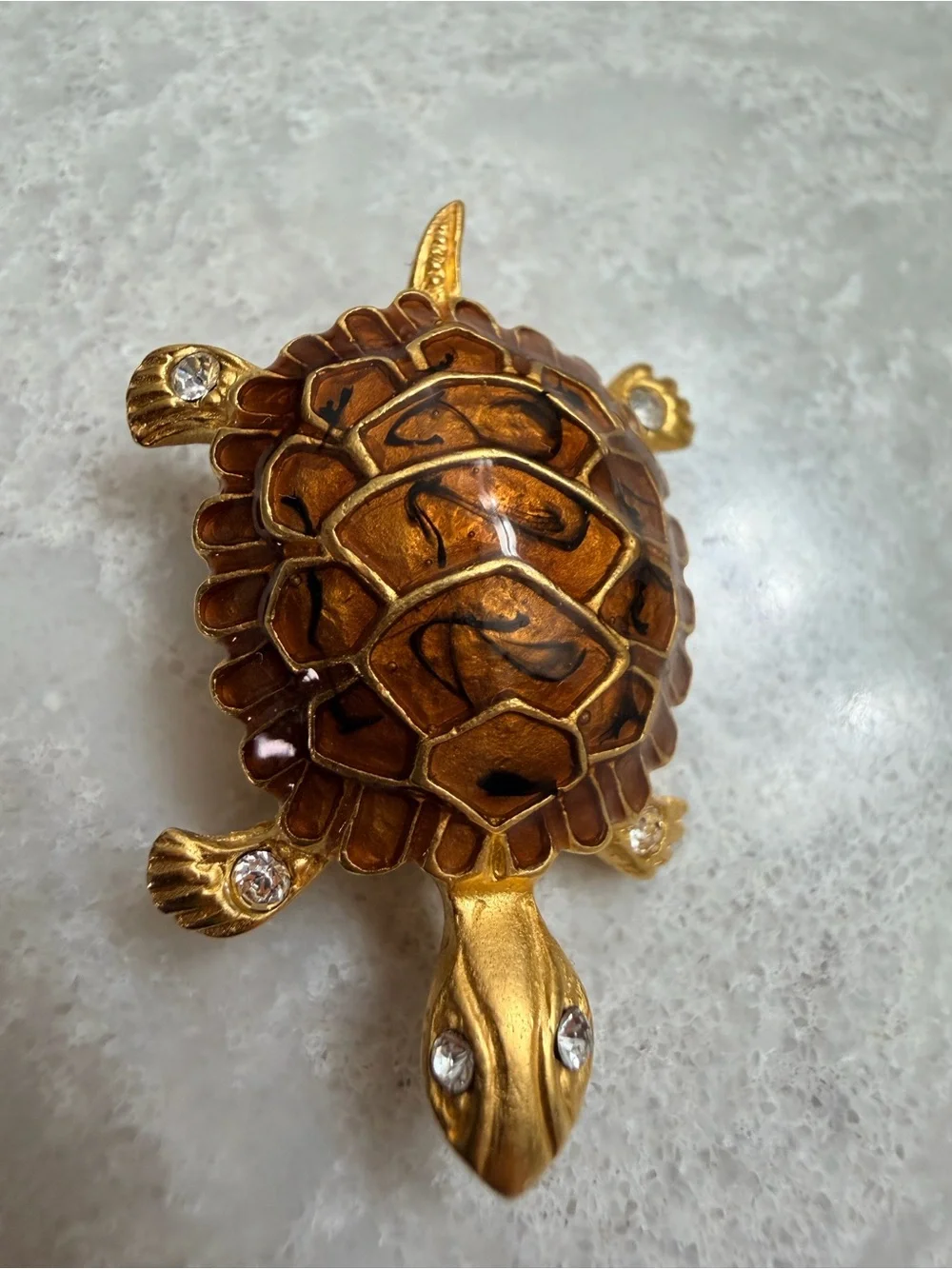 Premier Designs Turtle Brooch with Brown Enamel Shell & Rhinestone accents